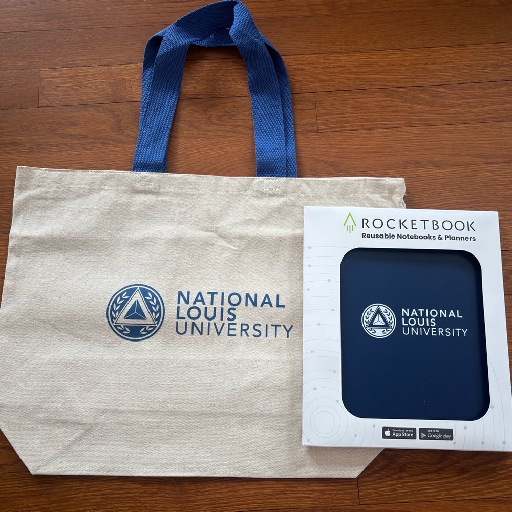 Brand New National Louis University Tote and Rocketbook Set